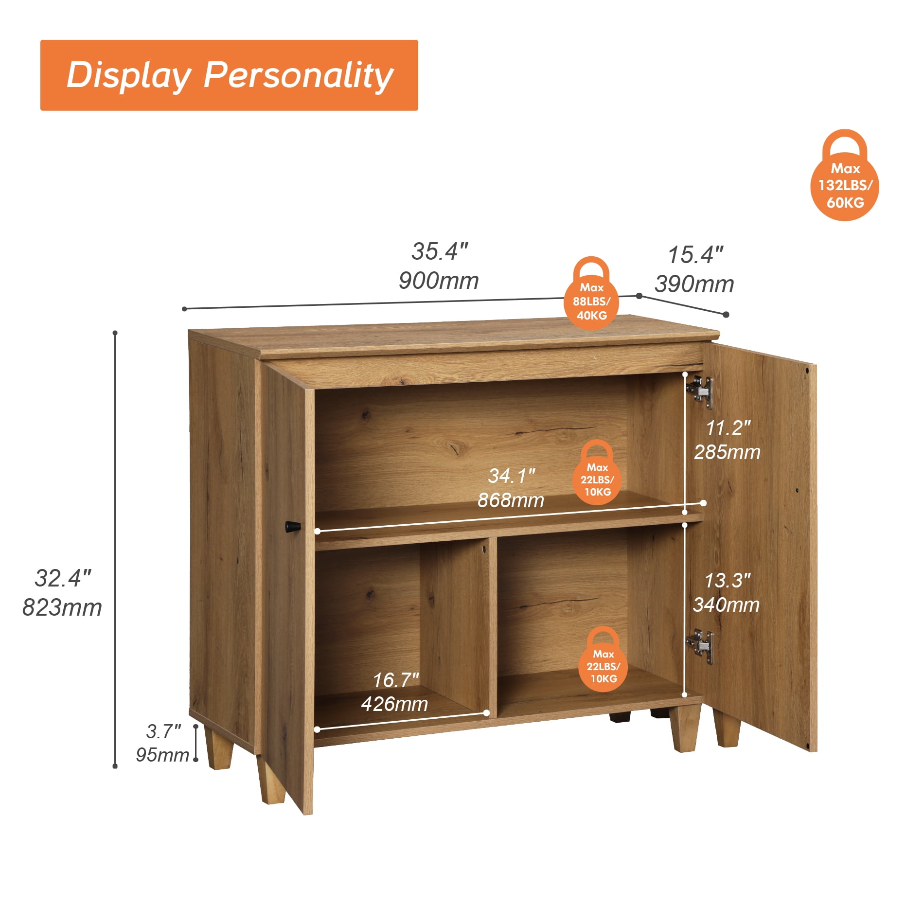 Large Bedroom Nightstand, Tall Bedside Table with 3 Fixed Compartments, Brown