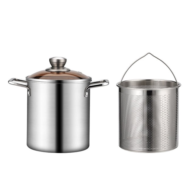 Mosiee Casserole à Friteuse Profonde en Acier Inoxydable Casserole Chauffe-Lait Casserole de Cuisson Portable Panier de Friture Marmite à Soupe pour la Cuisine Cuisson au Four Poulet Frit