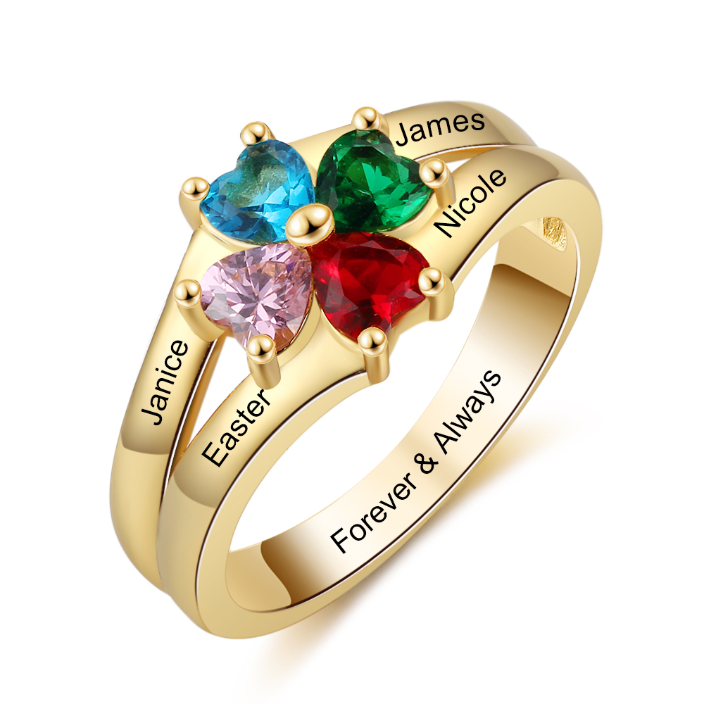 LORA Jewelry Custom 4 Birthstone Mothers Ring Sterling Silver Family