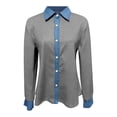 thumbnail image 4 of Summer Tops, Duoif Women's Denim Patchwork Button Down, Long Sleeve Casual Shirts for Women Grey L, 4 of 4