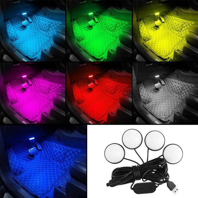 Car LED Interior Strip Lights, USB Neon Wire Automobile Ambient Lighting Kit, Multicolor RGB Footwell Decoration for Vehicles, Easy Install