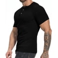 thumbnail image 3 of HAOMEILI Men's Muscle T Shirts Stretch Short Sleeve Workout Tee Casual Slim Fit Henley Shirt, 3 of 7