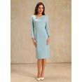 thumbnail image 2 of DARING DIVA Sheath Dress Asymmetrical Neckline Pencil Dress XL Light Blue, 2 of 5
