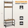 thumbnail image 3 of LibraMAl Coat Rack, 3-in-1 Hall Tree with Bench and Shoe Storage, Freestanding Entryway Bench with Coat Rack, Industrial Entryway Shoe Storage with 9 Hooks and 3 Shelves, Easy Assembly, Rustic Brown, 3 of 9