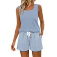 thumbnail image 2 of Women's Summer Two Piece Sets,Casual Matching Tank Tops and Shorts Outfits with Pockets,Sleeveless Vacation Lounge Wear for Travel Beach Home Light Blue M, 2 of 5