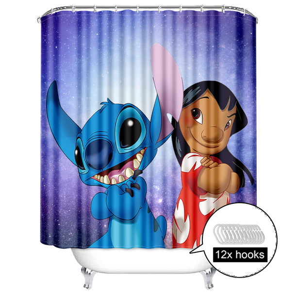 Lilo Stitch Cartoon Shower Curtain Cloth Fabric Bathroom Decor Set