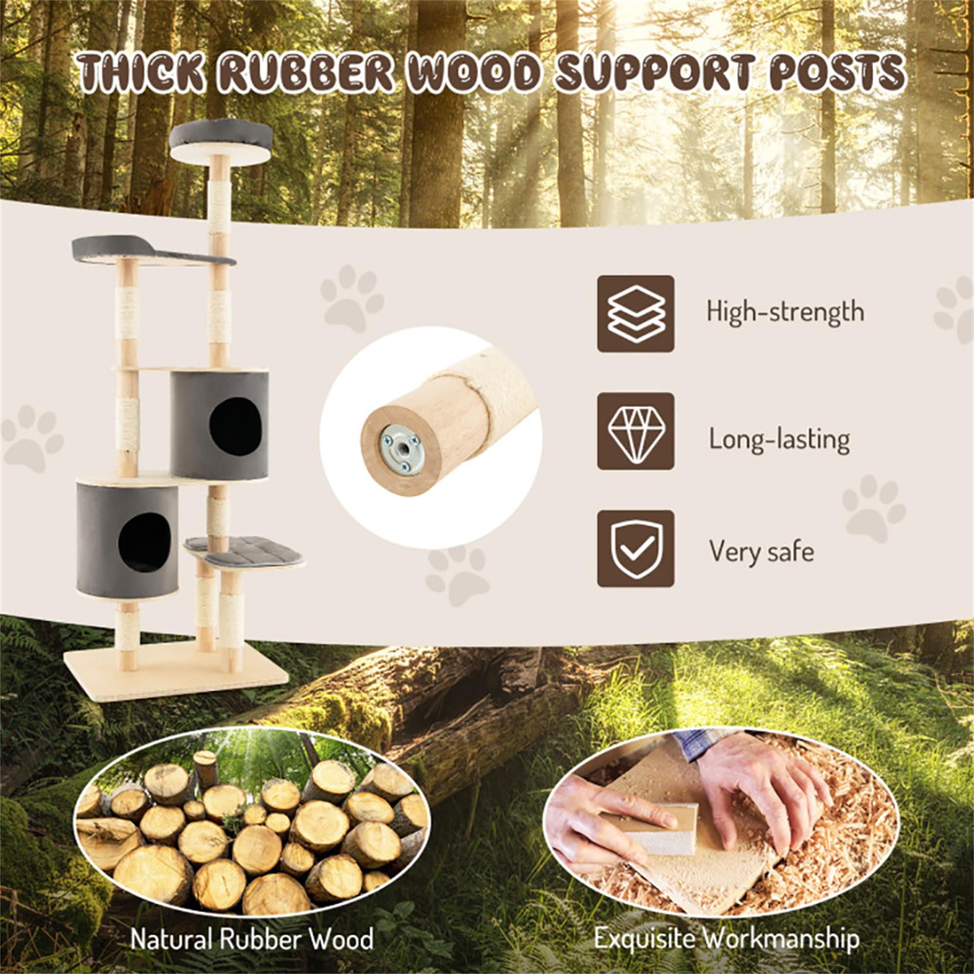 Kadyn 75" Wood Cat Tree Tower for Indoor Cats, Multi-Level Cat Condo with Scratching Posts, Perch, Washable Removable Cushions, Cat Furniture, Gray