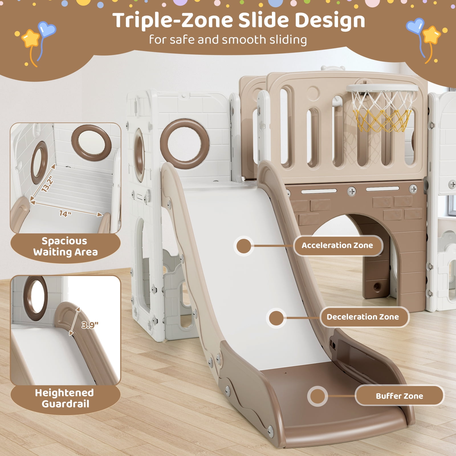 Arlopu 9 in 1 Toddler Slide Set, Large Toddler Slide with Basketball Hoop & Ball, Telescope, Storage Space, Tunnel, Outdoor Indoor Playground Slide