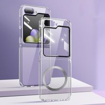 ELEHOLD for Samsung Galaxy Z Flip 5 Clear Case with Built-in Front Screen Protector & Adhesive Metal Ring Sticker,MagSafe Compatible Crystal Clear Shockproof Slim Cover for Samsung Galaxy Z Flip5 5G