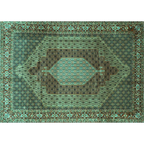 Ahgly Company Machine Washable Indoor Rectangle Persian Turquoise Blue Traditional Area Rugs, 5' x 7'
