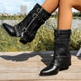 thumbnail image 6 of Dakaela Women's Mid Calf Boots Fold Over Buckle Moto Biker Boot Pointed Toe Chunky Heel Slouchy Western Booties Black 7.5, 6 of 9