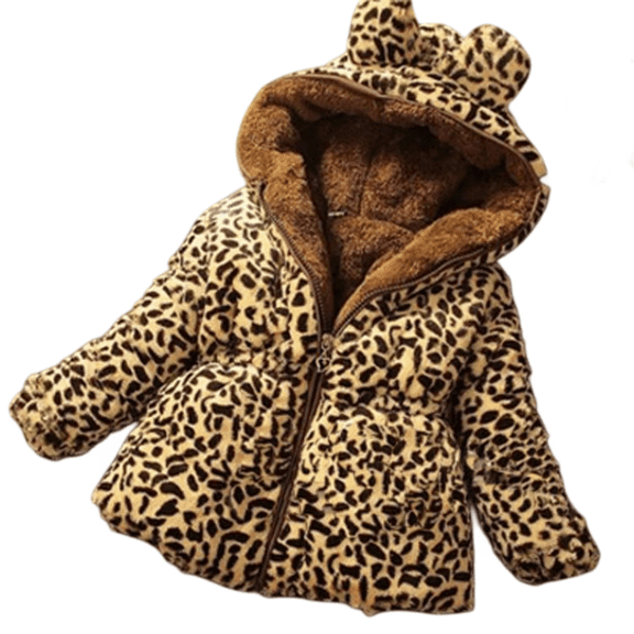 Toddler Baby Girls Winter Warm Hooded Coat Leopard Outerwea Kids Jacket Clothes
