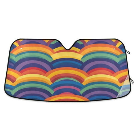 Car Sun Visor 57*31.5inch Windshield Sun Shield Car Sun Curtain Car Sun Shield Car Sun Insulation Suitable For Most Vehicles Pretty Rainbow