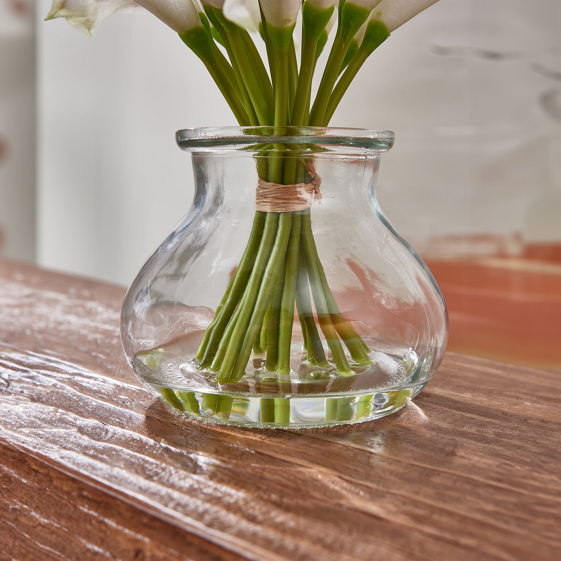 DR.Planzen 10.4in Artificial Calla Lily Flowers with Vase - 19-Bloom White Fake Flowers with Faux Water, Real Touch PU Floral Arrangement for Home Decor Wedding Office Table Centerpiece