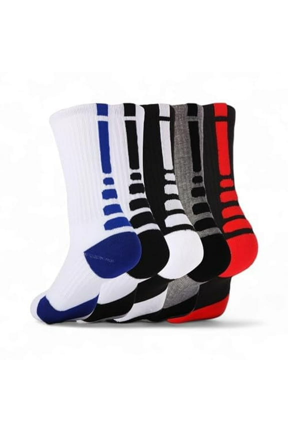 Multicolour Booster Sports Edition Cotton Socks Pair of 5, High Ankle Calf Length, Free Size, Sports Edition Socks, Casual Design, For Men-Women