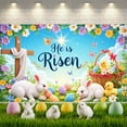thumbnail image 3 of Religious Theme He is Risen Banner Easter Resurrection Display Colorful Flowers Butterfly Decor Easter Backdrop for Easter Celebration Resurrection Sunday Church Event, 3 of 9