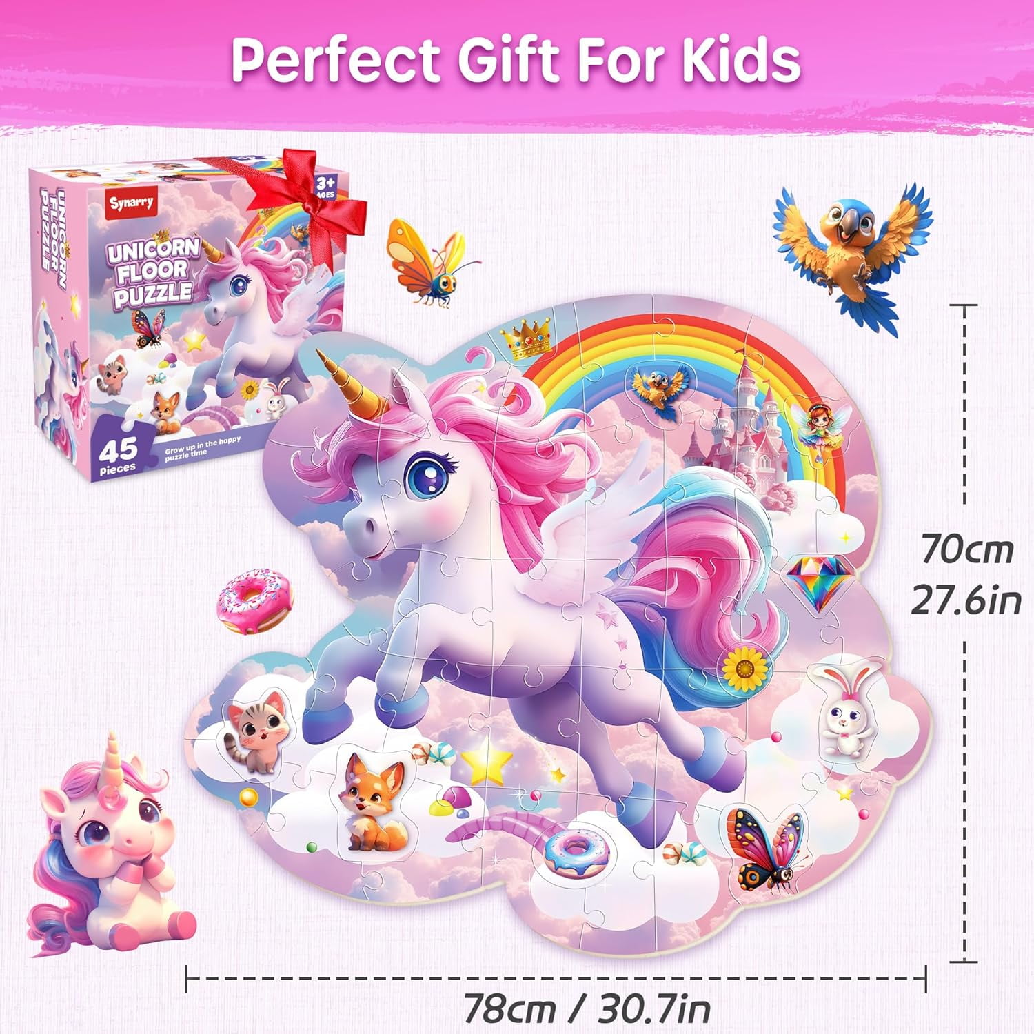 SYNARRY Unicorn Floor Puzzles for Kids Ages 4-6, Large 45 Piece Floor Puzzles Set for Kids Ages 4-8, Puzzles for Toddlers 2-4, Unicorn Toys Gifts for 3 4 5 6 7 8 Year Old Girls