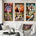 thumbnail image 1 of Designart "Rustic Mountains Road Through the Wilderness I" Abstract Landscape Framed Wall Art Set Of 3 - Pink Abstract Landscapes Frame Canvas Set For Living Room Decor, 1 of 6