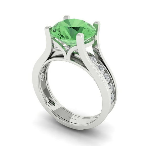 Clara Pucci 18K White Gold 3.39 Simulated Green Diamond Engraveable Engagement Ring   Wedding Band Set
