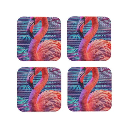 

Vsdgher Digital Flamingo Vibrant Art Leather Coasters for Drinks Durable Drink Coasters 4 Set for Tabletop Protection Luxurious Home Décor and Housewarming Gift-Square