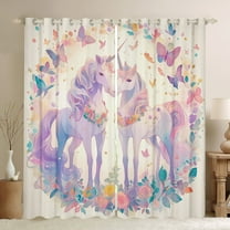 Manfei Purple Unicorn Black Out Curtains for Kids, Dreamy Butterfly Animal Curtains Pack of 2 (42x63 Each), Garden Floral Flower Bedroom Curtains, Curtains and Drapes Decor