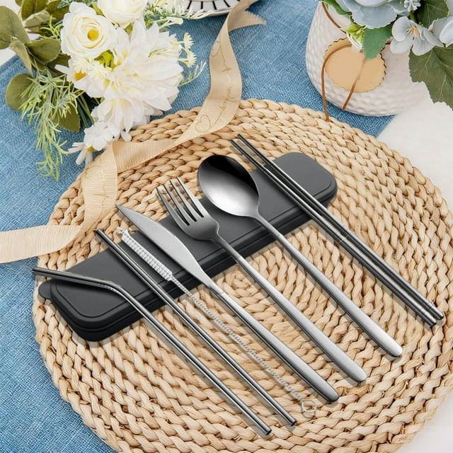 Portable Cutlery Set, Stainless Steel Utensils, Outdoor Camping Gear, Reusable Travel Tableware, Complete Dining Kit, Durable Easy Clean, Eco Friendly Choice