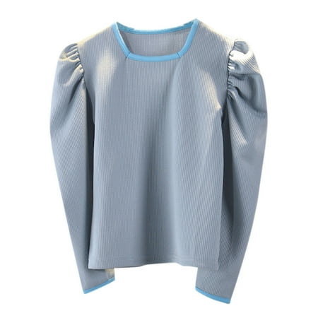 

Toddler Kids Child Baby Girls Patchwork Long Bubble Sleeve Base Shirt Blouse Tops Outfits Clothes