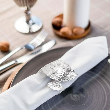 

6PCS Silver Napkin Rings Leaf Napkin Holder Adornmen Alloy