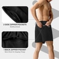thumbnail image 5 of Mens 5" Cotton Sweat Shorts with 3 Zipper Pockets & Elastic Waist Drawstring for Casual Running Lounge Gym, 5 of 8