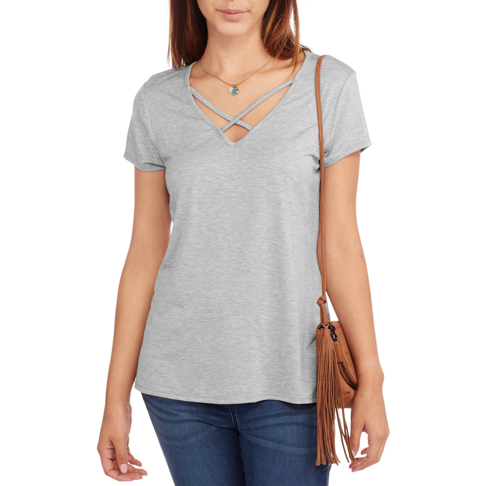 Womens Ladies Solid Sleevless V-Neck Front Criss Cross Shirt Pullover Tops