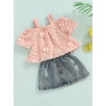 thumbnail image 3 of Toddler Girl Summer Clothes Short Sleeve Top + Elastic Denim Skirt Set 2 Piece Casual Outfits, 3 of 9