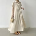 thumbnail image 2 of ZyeKqe Womens Button down Long Shirt Dress Summer Casual Sleeveless Cotton Linen Dress Lapel V Neck A-Line Maxi Dress, 2 of 6