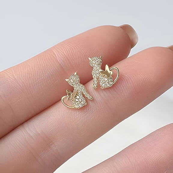 DESIGNICE Cute Cat Stud Earrings for Women