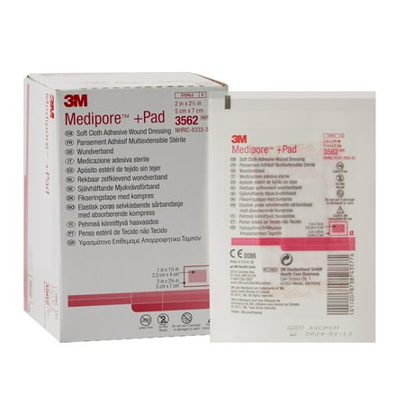 3M Medipore Pad Soft Cloth Adhesive Wound Dressing, Sterile, White, 2 in x 2 3/4 in, 50 Count, 1 Pack