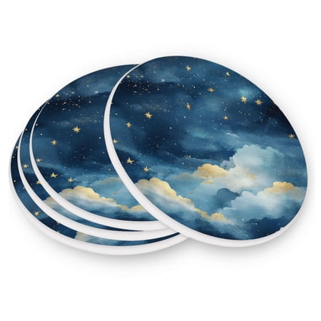 Qxltty Four Pcs Drink Coasters Nice Starry Sky Ceramic Round Coaster Absorbent Suitable for Kinds of Cups Coffee Table