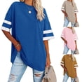 thumbnail image 7 of gakvbuo Summer Oversized T-Shirts For Womens Top Loose Stripe Half Sleeve Tees Crew Neck Color Block Cotton Tunic Tops Plus Gym Workout Top, 7 of 7