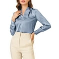 thumbnail image 5 of MODA NOVA Juniors Decor Button Pleated Solid Office Long Sleeve V Neck Shirt Blue M, 5 of 6