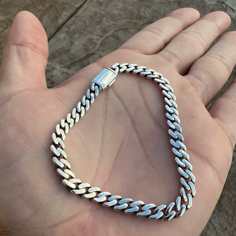 Real Solid 925 Sterling Silver Sleek Cuban Link Oxidized
