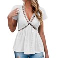 thumbnail image 4 of BangWanChi Blouses for Women Dressy Casual Clearance Womens Spring Outfits Casual V Neck Short Sleeve Solid Color Shirts Lightweight Fashion Tunic Pullover Blouse, 4 of 5