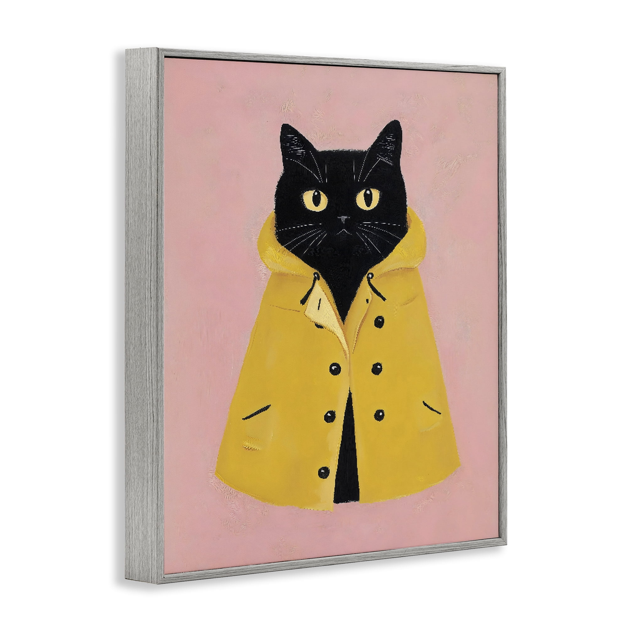 Stupell Industries Black Cat in Yellow Raincoat Gray Framed Giclee Art, design by The Prints Vibe