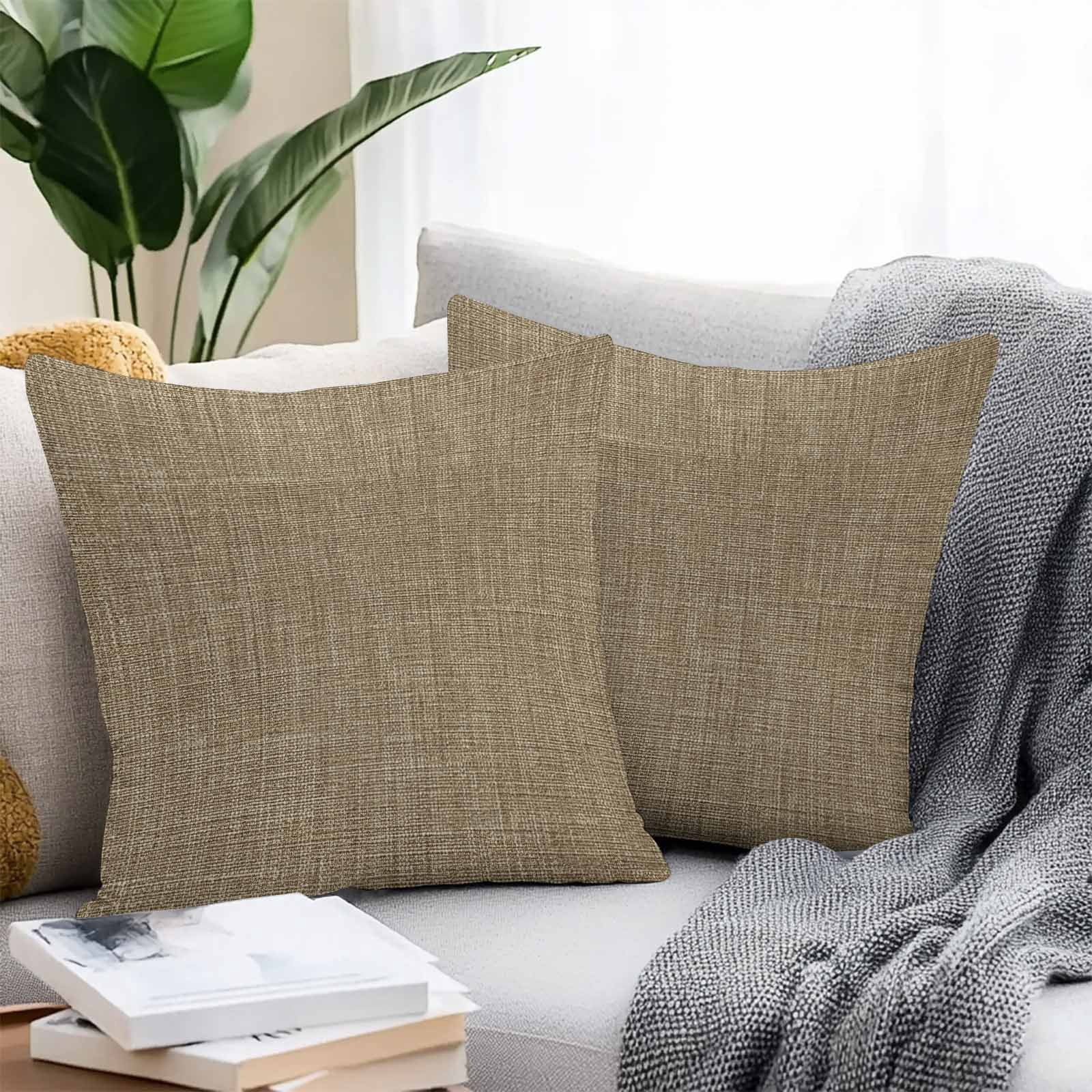 Brown Throw Pillow Covers 20x20 Inch Set of 2, Farmhouse Burlap Solid Beige Color Modern Linen Texture Waterproof Outdoor Pillow Covers, Decorative Cushion Pillowcases for Couch, Sofa, Bed, Patio