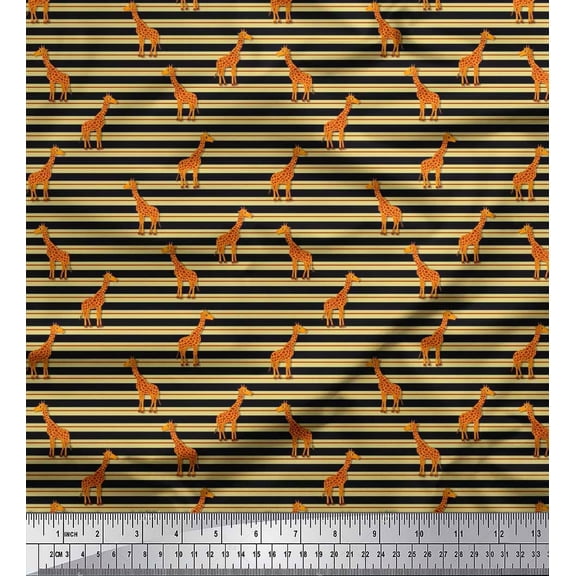 Soimoi Cotton Duck Fabric Stripe & Giraffe Animal Decor Fabric Printed Yard 42 Inch Wide