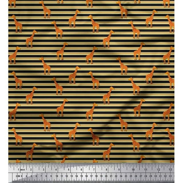 Soimoi Cotton Poplin Fabric Stripe & Giraffe Animal Print Fabric by The Yard 56 Inch Wide
