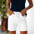 thumbnail image 2 of QATAINLAV Womens Jean Shorts Summer Casual Drawstring Elastic Waist Denim Shorts Solid Color Knee Length Jeans with Pockets White XXL, 2 of 9