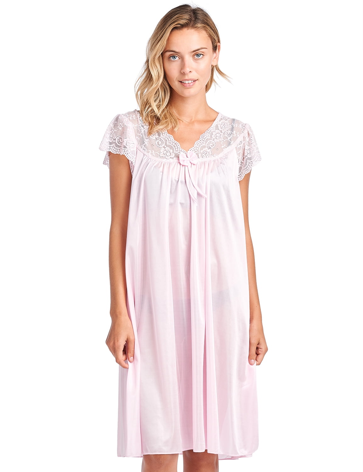 Casual Nights Women's Fancy Lace Neckline Silky Tricot Nightgown - Pink ...