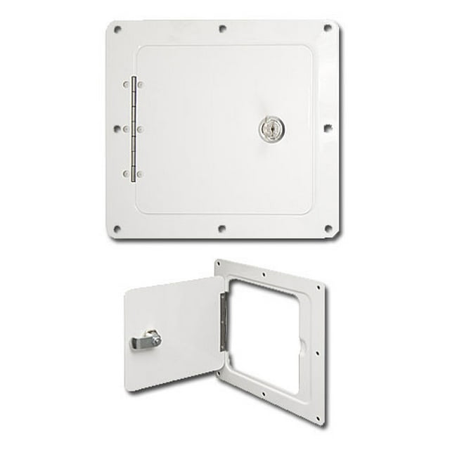 Ultra-Fab Access Door 48-979009 5 Inch Length x 5 Inch Width Door; 8 Inch Length x 7 Inch Width Frame; Stainless Steel; Lockable; White; With Frame/Door/Locking Door Latch/Mounting Hardware