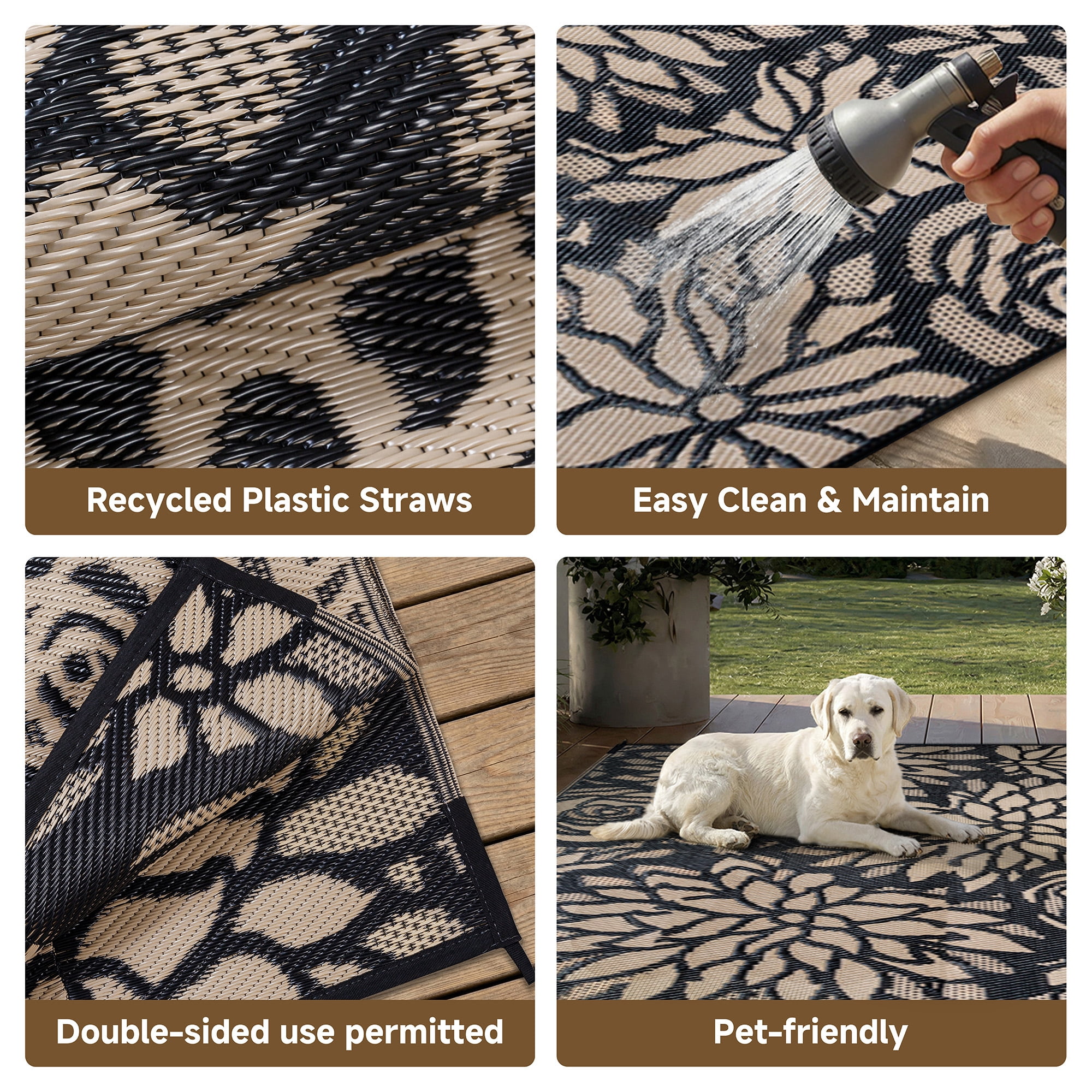 BERTHMEER 5'x8' Brown Outdoor Rugs on Sale Clearance Plastic Straw Reversible Waterproof Patio Rugs for Deck Camping Beach Picnic Porch Garden Balcony