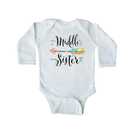 

Inktastic Middle Sister- dots and arrow Gift Baby Girl Long Sleeve Bodysuit