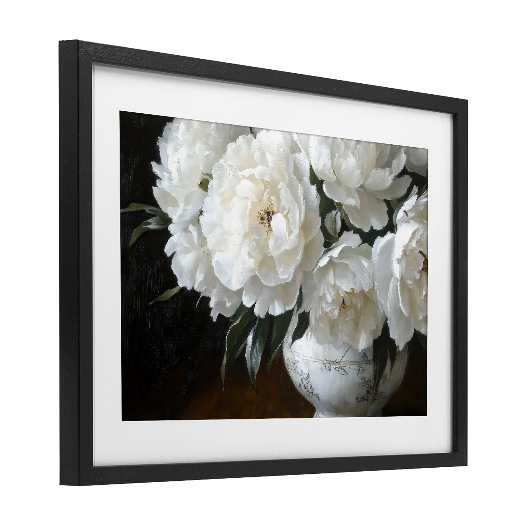 Stupell Industries White Flowers in Vintage Vase Black Framed Print Under Glass, design by Petal Prints Design