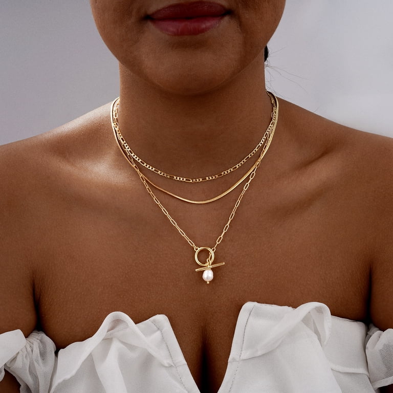 Gosfry Layered Gold Necklace Set, Three Chain Dainty Minimalist photo 5